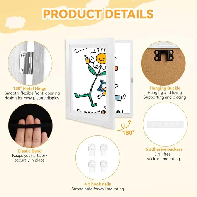 4-Pack Kids Artwork Frames 10x12.5 Front Opening Kids Art Frame for Wall Art work Picture Display Holds 50+ Pcs for Kids Drawings Changeable Frames for Kids' Artwork Storage and Display – White