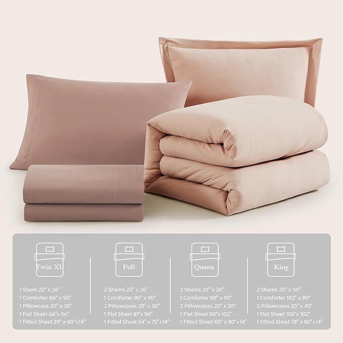 WRENSONGE Twin Comforter Set- 5 Pieces Clay Pink Twin Bed in a Bag, All Season Twin XL Bedding Sets with 1 Fitted Sheet, 1 Flat Sheet, 1 Pillow Sham and 1 Pillowcase
