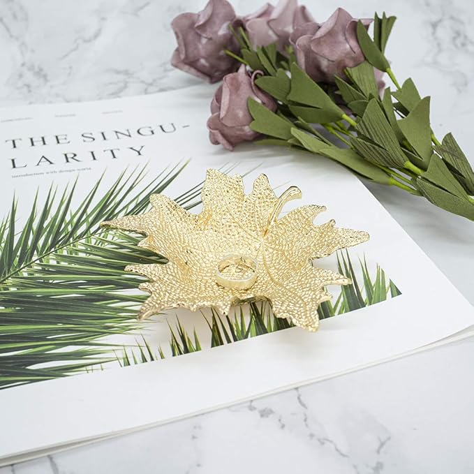 Metal Jewelry Dish, Small Leaf Shaped Ring Holder Jewelry Organizer, Trinket Dish Vanity Tray for Dresser Christmas Birthday Wedding Gifts