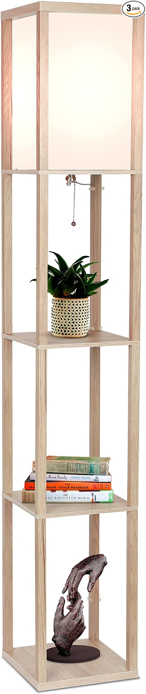 Brightech Maxwell - Modern Shelf Floor Lamp with Lamp Shade and LED Bulb - Coner Display Floor Lamps with Shelves for Living Room, Bedroom and Office - Rustic Wood