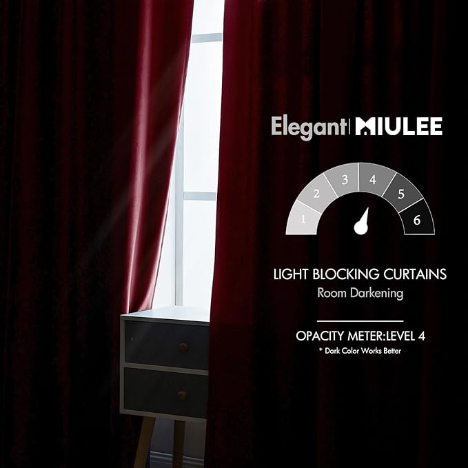 MIULEE Velvet Curtains 108 inches Long 2 Panels - Luxury Blackout Curtains for Bedroom Living Room Thermal Insulated Super Soft Christmas Decor Window Drapes Rod Pocket & Back Tab, Burgundy Red