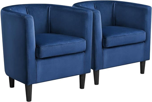 Yaheetech Velvet Accent Chair, Modern and Comfortable Armchairs, Upholstered Barrel Sofa Chair for Living Room Bedroom Waiting Room, Set of 2, Blue