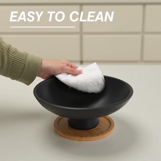 Large Decorative Resin Bowl, Modern Black Fruit Bowl for Kitchen Counter, Handicraft Pedestal Key Bowls for Entryway Table - 11.8" Extra Black Footed Bowl