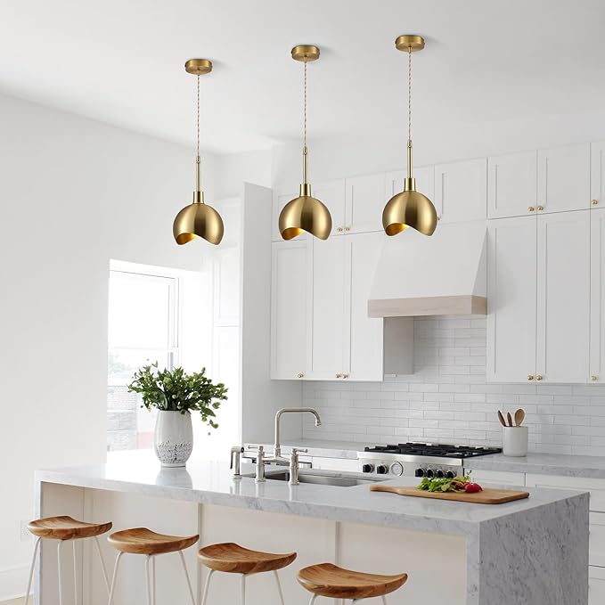 KCO Lighting Small Gold Pendant Light Dome Pendant Lights Kitchen Island Set of 2 Farmhouse Barn Pendant Lighting Antique Brass Pendant Light 2 Pack Industrial Dining Room Light Fixture