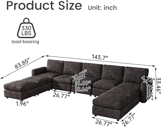 9-Seat Modular Sectional Sofa with 4 Storage Ottomans, Oversized Deep L-Shaped Couch for Living Room, Grey Velvet Modern Family Sofa Set, Extra Comfy Loveseat Sleeper Bed with Flexible Layout