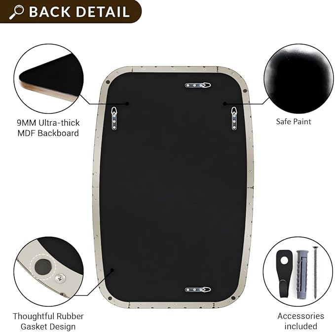 ANDY STAR Brushed Nickel Bathroom Mirror, 24x40” Oblong Mirror with Stainless Steel Metal Frame, Silver Oval Vanity Mirror for Over Sink, Modern Anti Rust Wall Mounted