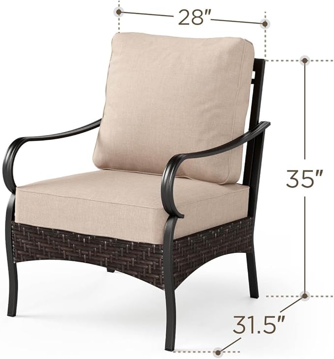 PHI VILLA Outdoor Wicker Chairs Sofa of 2, All Weather High Back Rattan Chairs 2 Seats with Comfy Cushions for Porch Deck, Beige