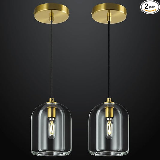 Modern Gold Pendant Lights Kitchen Island Ceiling Chandelier Indoor Crystal Hanging Light Fixtures for Dining Room Kitchen Living Room Bedroom（2Pack）