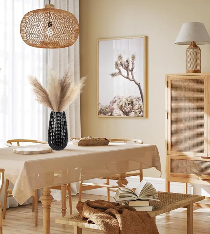 Black Ceramic Vases for Flowers, Boho Flower Vase for Home Decor, Farmhouse Distressed Decorative Vases for Pampas Grass, Mantel, Shelf, Living Room, Table Decoration