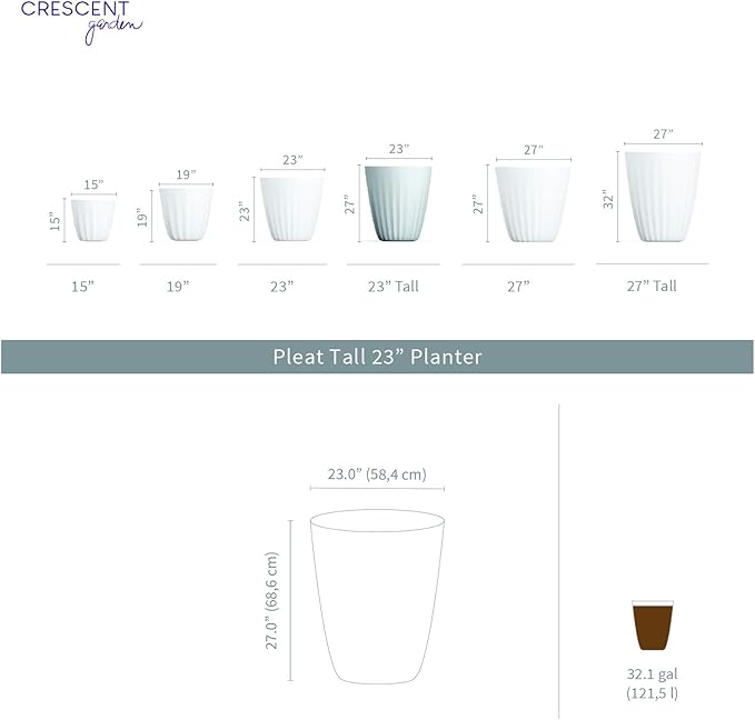 Crescent Garden Pleat Modern Decorative Planter, Indoor/Outdoor Pot, Resin Plant Pot with Drain Hole - 23" W x 27" H (Terracotta-Colored)