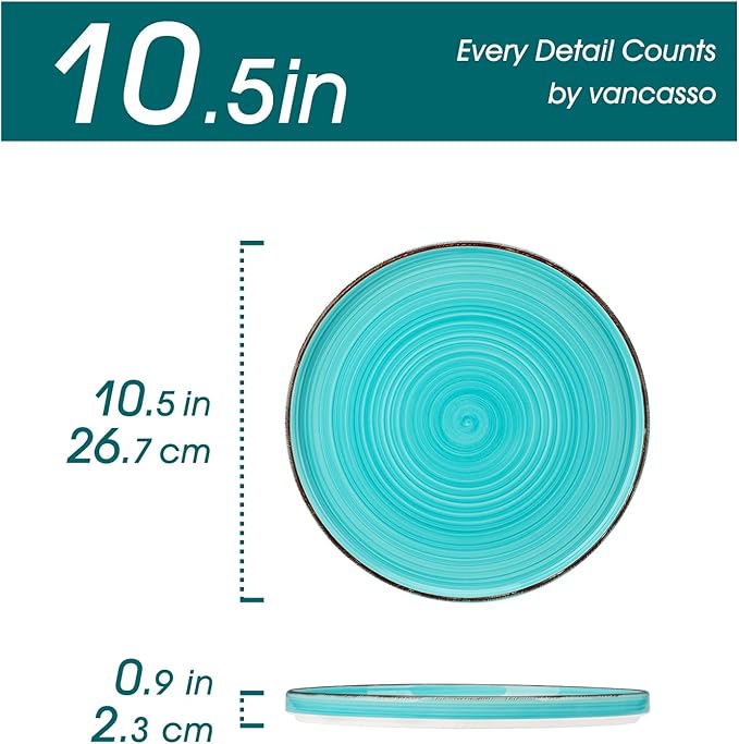 vancasso Bonita 10.5 Inch Dinner Plates, Ceramic Dinner Plate Set, Dinner Plates Set of 6, Large Dinnerware Plates for Kitchen, Microwave, Oven and Dishwasher Safe, Blue