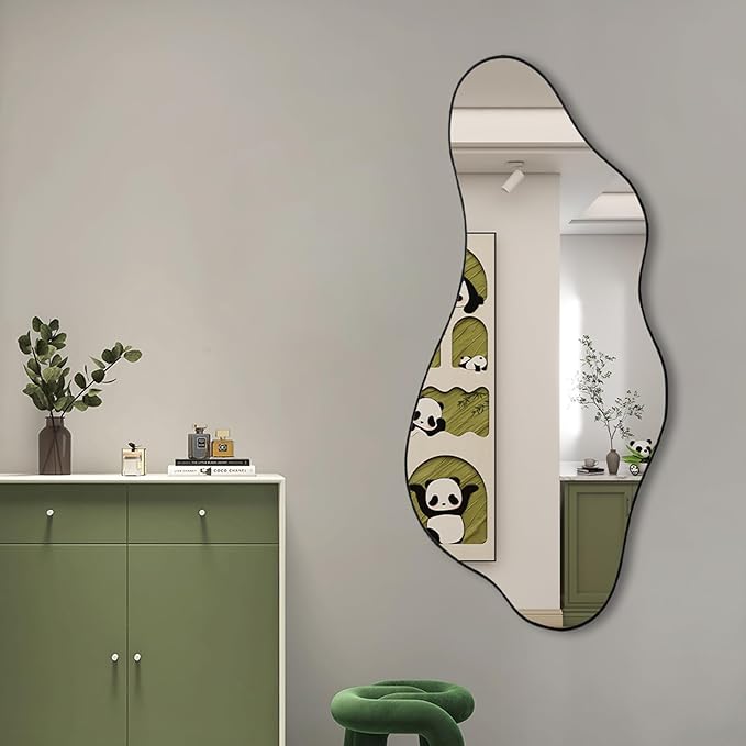 Irregular Wall Mirror, Large Asymmetrical Mirrors, 47.2"x21.6" Unique Shaped Mirrors, Modern Organic Mirror for Living Room Bathroom Bedroom Entryway Fireplace