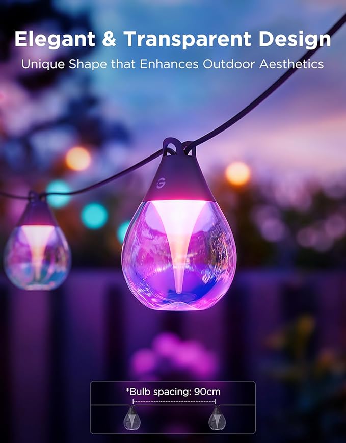 Govee Outdoor Clear Bulb String Lights, 96ft RGBWIC Outdoor Lights with 30 Dimmable Warm White LED Bulbs, 111 Scene Modes for Patio, Backyard, IP67 Waterproof, Works with Alexa, Google & Matter