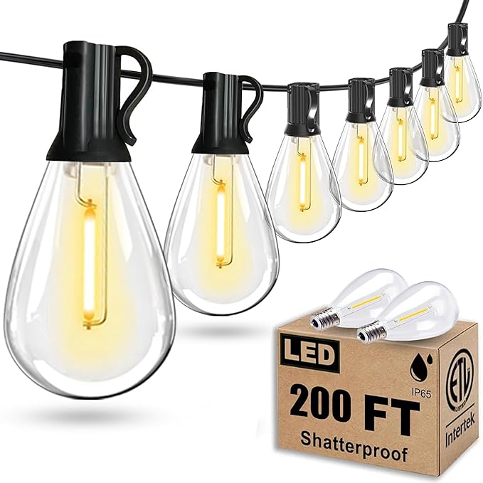 200FT Outdoor String Lights, Ultra Long Waterproof 60+2 Shatterproof Bulbs Led Outside Patio Lights for Porch Deck Garden Backyard Balcony Wedding Party Decor