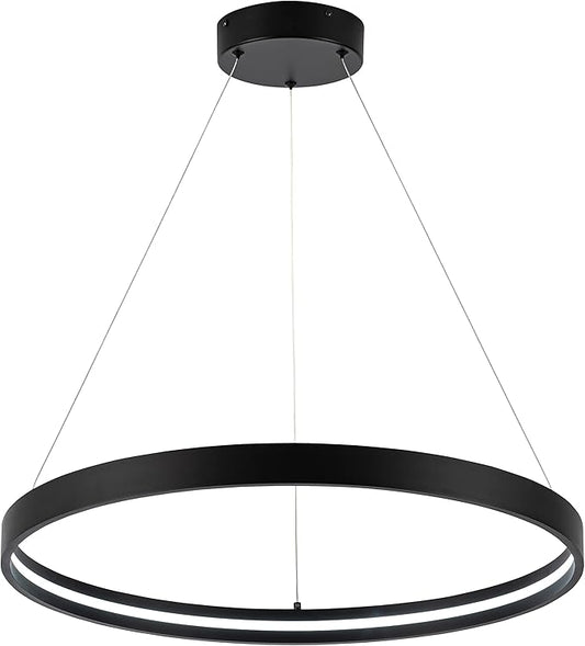 Modern Led Chandeliers Black, Dimmable Contemporary LED Chandeliers 1 Ring, Hanging Led Modern Pendant Light Fixture for Living Room Kitchen lsland Dining Room Foyer Office Entryway 6000k