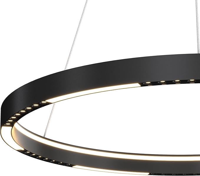 Led Ring Chandelier,Ring Light Chandelier Modern Pendant Light,1 Circular Chandelier Dimmable Hanging Led Pendant Lighting for Living,Dining Room Kitchen Island 23.6" 3000-6000K Black