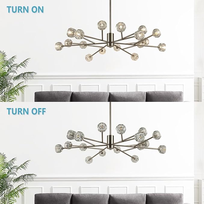 Sputnik Chandeliers 47.2", Large Sputnik Ceiling Chandelier for Living Room, Brushed Nickel 18 Lights Chandelier Light Fixture for Dining Room