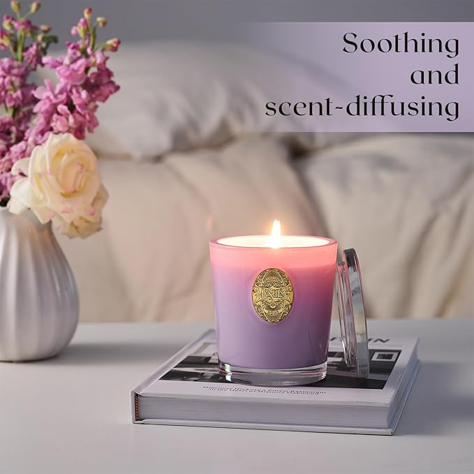M&SENSE Natural Soy Candle| Lilac Blossom Purple | 10.2 oz, 55H Burn | Luxury Scented Candle for Relaxation, Gifting, Home Décor | for Bedroom, Office, Party