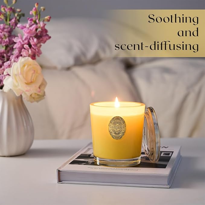 M&SENSE Natural Soy Candle| Lemon Zest Yellow | 10.2 oz, 55H Burn | Luxury Scented Candle for Relaxation, Gifting, Home Décor | for Bedroom, Office, Party