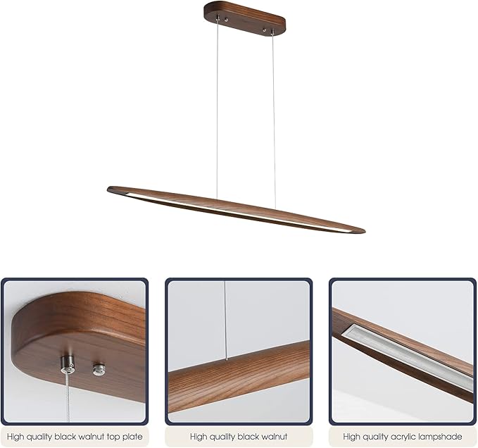 51" Wood Linear Pendant Light Wood Dining Room Light Fixture Modern Pool Table Lights Kitchen Island Lights for Dining Room Bar Kitchen Island Walnut Color