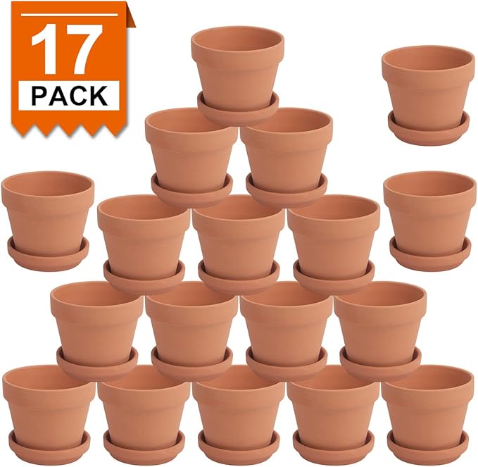 CFKJ [17 Pack] 4 inch Planter Nursery Pots Terracotta Pot Clay with Saucer Ceramic Pottery Cactus Flower Succulent Garden Terra Cotta Plants (17)