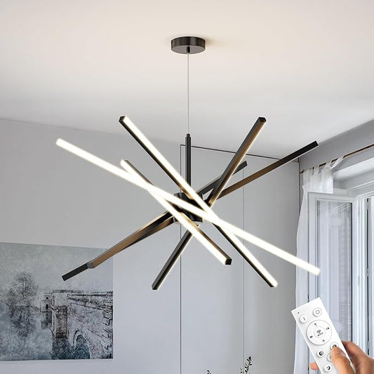Modern Sputnik Chandelier Ceiling LED Black Pendant Light Embedded Mount Chandeliers Dining Room Light Fixtures Over Table Dimmable with Remote Control for Living Room Kitchen Bedroom (6-Light Black)