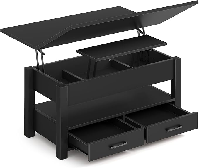 Rolanstar Coffee Table Lift Top, Multi-Function Convertible Coffee Table with Drawers and Hidden Compartment, Converts to Dining Table for Living Room, Home Office,Black