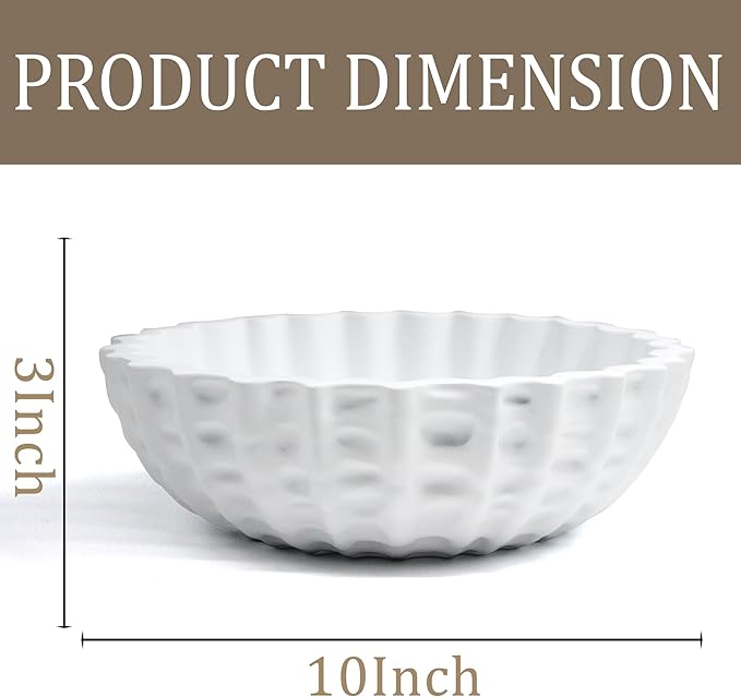 Modern Decorative Bowl, Sculptural Resin Display Bowl for Home Decor, Large Centerpiece for Kitchen Counter or Entry Table, Key Bowl or Fruit Bowl, White