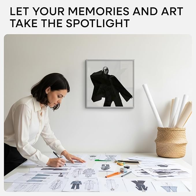 Homeforia 16x16 Silver Picture Frame, High End Metal 16 x 16 Square Frame with Mat 12 x 12 Photo, 16x16 Poster Frames Matted to 12x12 Print, 16 by 16 Hanging Frames, Tempered Glass, Wall Kit, Set of 3