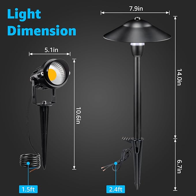 SUNVIE LED Low Voltage Landscape Lighting 12V Landscape Lighting Kit with Connectors, Low Voltage Pathway Lights with Spotlights Aluminum Pathway Lights Wired Waterproof for Patio Yard Garden, 12 Pack