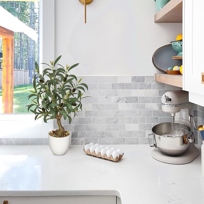 Briful Olive Trees Artificial Indoor 18 Inch Fake Olive Tree White Pot Faux Olive Greenery for Home Office Room Table Modern Decor