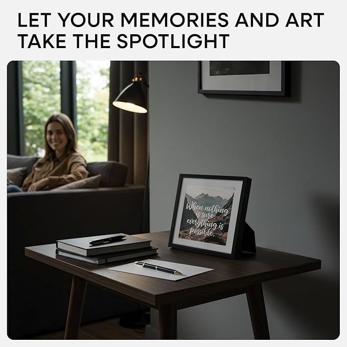 Homeforia 8x8 Black Picture Frame, High End Metal 8 x 8 Square Photo Frames with Mat 6 by 6, 8x8 Poster Frame Matted to 6x6 inch Print, 8by8 Wall or Tabletop Frames, Tempered Glass, Wall Kit, Set of 3