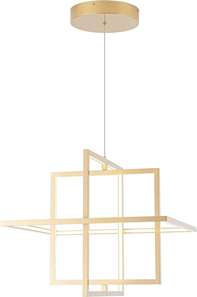 Modern LED Chandelier Led Pendant Light Square Contemporary Chandelier Hanging Light Dimmable for Living Room, Dining Room, Bedroom, Kitchen, Stydy Room 90W 3000K/4000K/6000K Optional,Gold