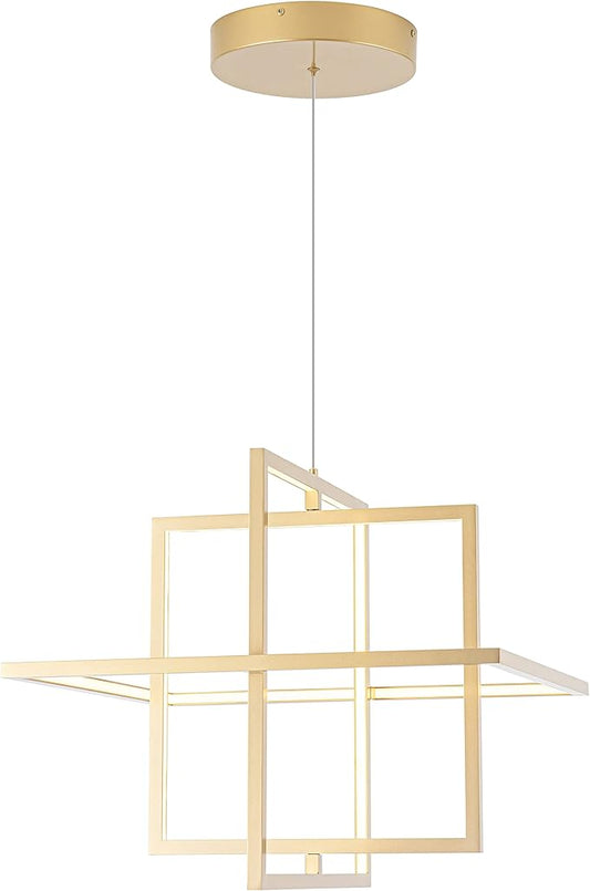 Modern LED Chandelier Led Pendant Light Square Contemporary Chandelier Hanging Light Dimmable for Living Room, Dining Room, Bedroom, Kitchen, Stydy Room 90W 3000K/4000K/6000K Optional,Gold