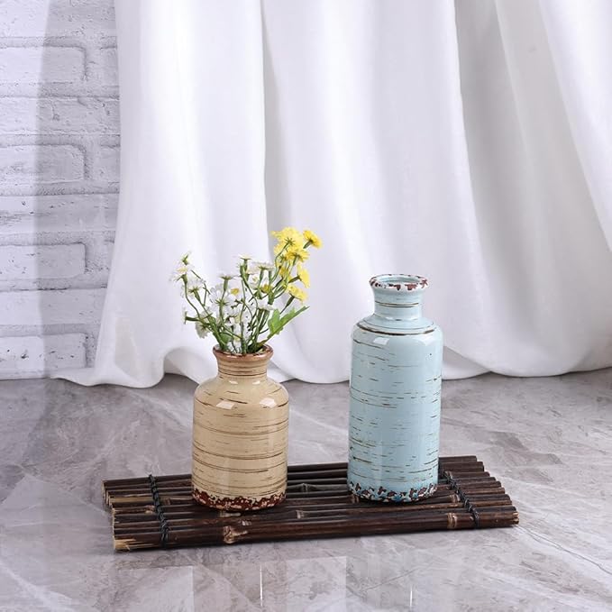 Ceramic Vase Set of 3 – Small Flower Vases, Modern Farmhouse Boho Flower Vases for Home Decor, Rustic Pottery Vases for Centerpieces, Living Room, Shelf, Fireplace, Entryway Decor, Table or Cabinet