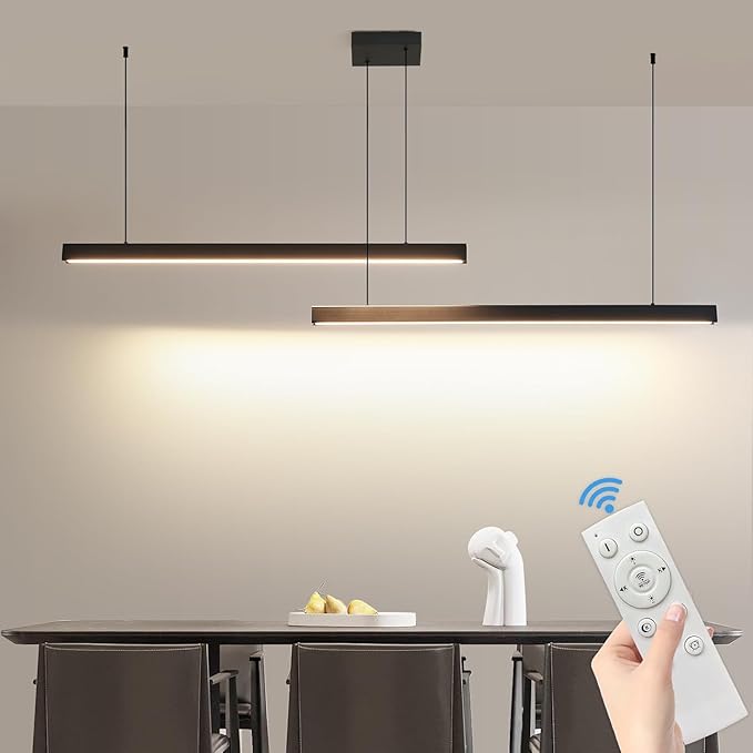 Linear Pendant Light Fixtures, LED Island Lights with Remote, Modern Pendant Light for Kitchen Island Dining Room Billiard Room Office Bar, 3000k-6000k Dimmable