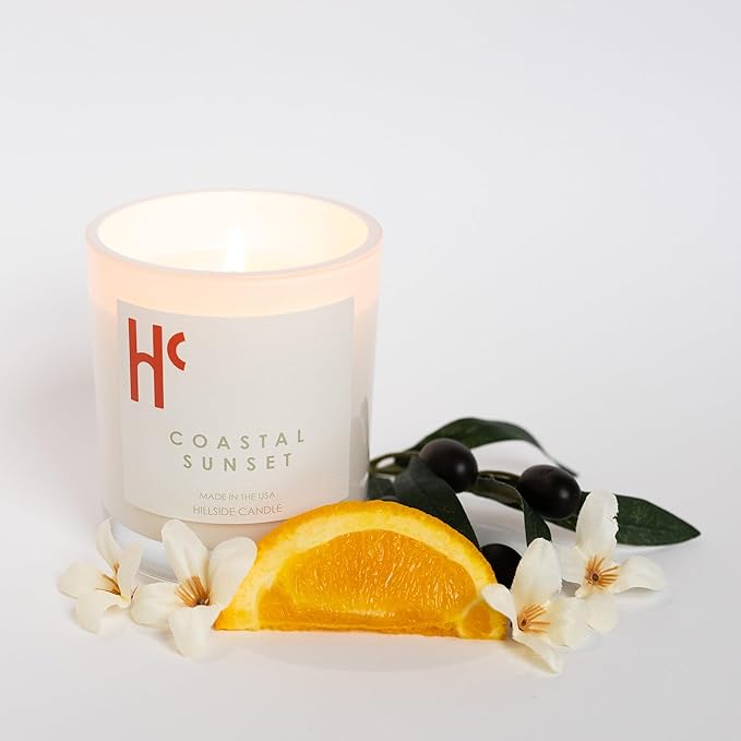 Coastal Sunset Single Wick Soy Candles, Luxury Scented Candles for Home - Up to 60 Hour Burn Time, Cruelty-Free Soy Wax Blend - Bergamot Fragrance, Notes of Pomelo & Orange (9 oz)