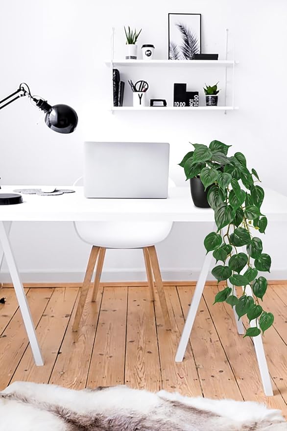 Fake Ivy Plant with Pot Artificial Pothos Leaves Featuring a White Frosted Finish for Home Shelf Decor Indoor Silk Artificial Realistic Plant Large