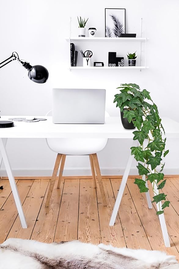 Fake Pothos Ivy Plant with Pot Artificial Green Leaves for Home Shelf Decor Indoor Silk Artificial Realistic Plant Large