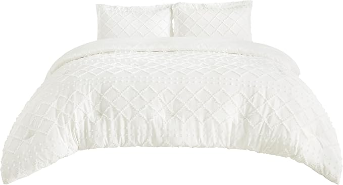 Bedsure Oversized Queen Comforter Set - Ivory Comforter, Boho Tufted Shabby Chic Bedding, 3 Pieces Vintage Farmhouse Bed Set for All Seasons, Fluffy Soft Bedding with 2 Pillow Shams