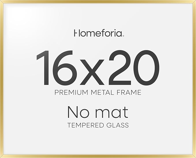 Homeforia 16x20 Diploma Frame Gold, High End Metal 16 x 20 Gold Certificate Frames with Mat 14 x 17, 16by20 Document Frame Matted to 14x17, Graduation Degree Frames, Tempered Glass, Wall Kit, Set of 1