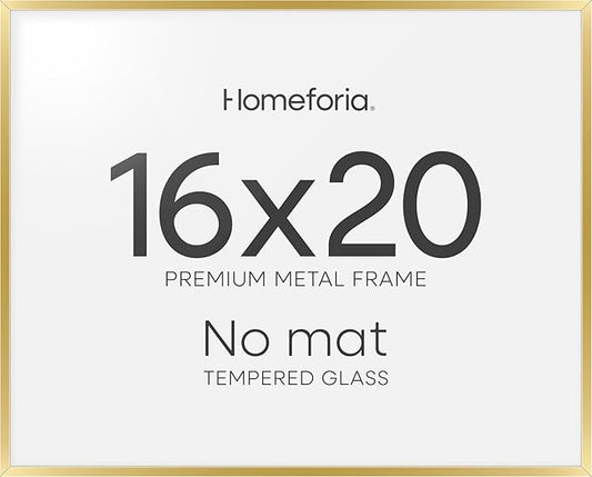 Homeforia 16x20 Diploma Frame Gold, High End Metal 16 x 20 Gold Certificate Frames with Mat 14 x 17, 16by20 Document Frame Matted to 14x17, Graduation Degree Frames, Tempered Glass, Wall Kit, Set of 1
