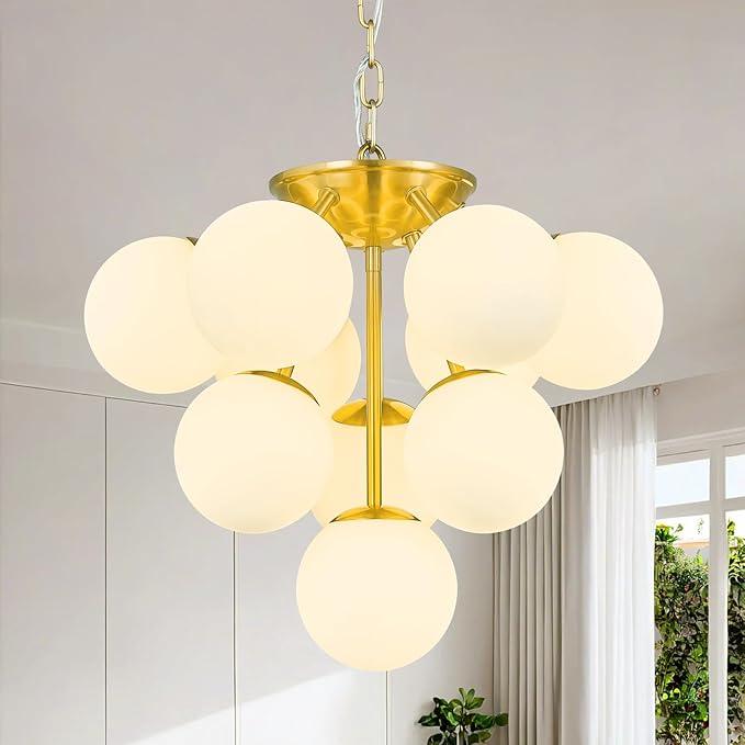 10 Lights Globe Pendant Light Mid Century Pendant Lighting Modern Gold Sputnik Chandelier Dining Room Pendant Lights for Kitchen Island Living Room Bedroom Staircase