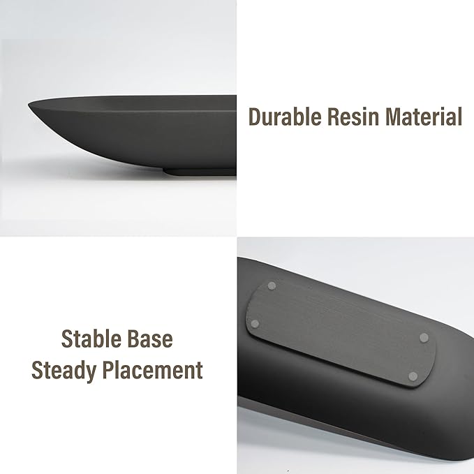 Large Decorative Bowl for Home Decor - Long Dough Bowl with Anti Slip Base for Table Centerpieces - Black Minimalist Design Dough Decor Bowl for Coffee Table, Dining Table Centerpiece