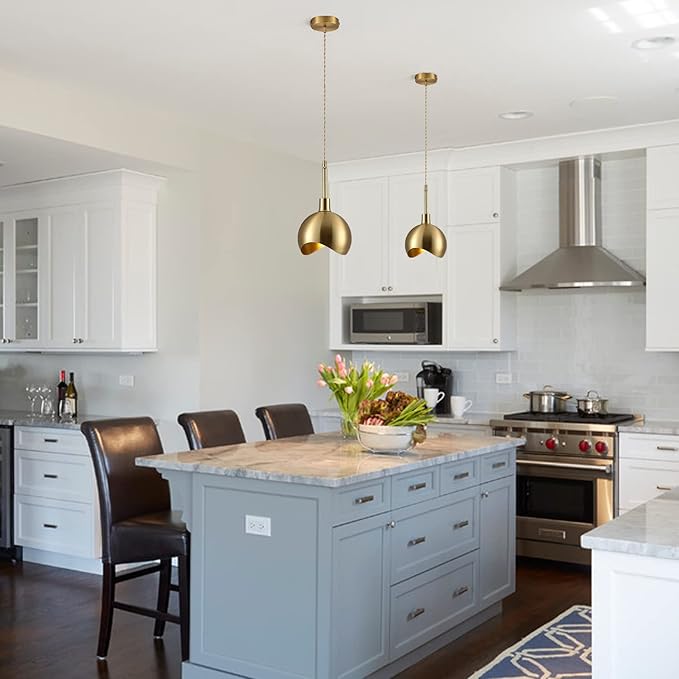 KCO Lighting Modern Gold Pendant Light Fixture Mini Brushed Brass Farmhouse Pendant Lighting Kitchen Island Hallway Foyer Mid Century Vintage Industrial Hanging Ceiling Lamp