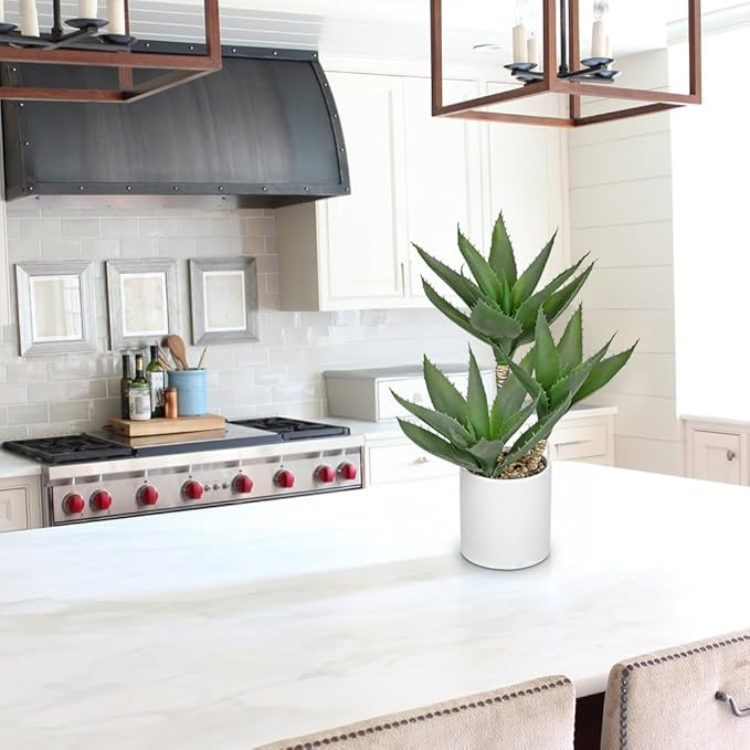 Hollyone Large Artificial Agave Plants Fake Three-Head Agave Succulent Plant Potted 17" Faux Plant Succulent Aloe Vera Plants Indoor for Desk Modern Home Decor