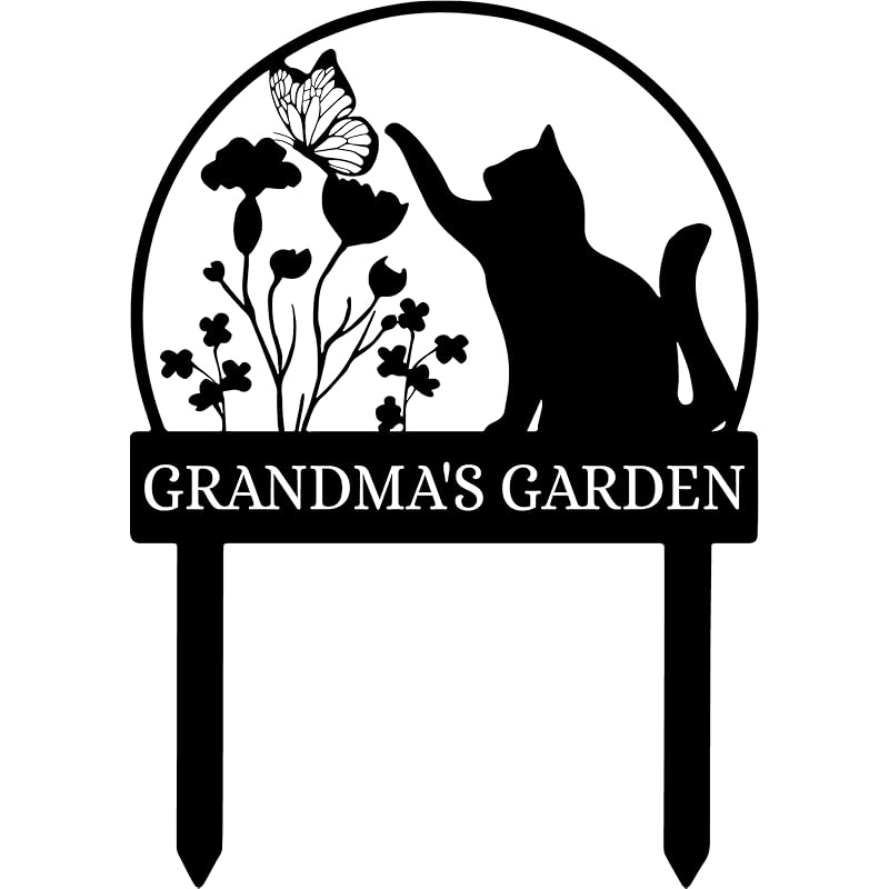 Personalized Garden Sign | Custom Cat Garden Stake Sign | Funny Garden Signs Decorative | Garden Signs to Personalize | Cat Butterfly Yard Sign Pet Outdoor Sign | Animal Metal Sign Plaque