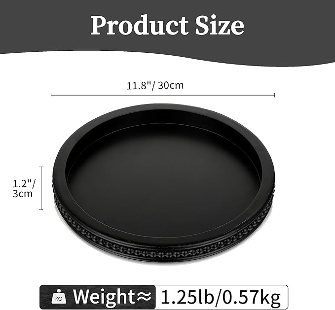 Hanobe Decorative Serving Tray Wood: Black Bead Round Tray for Coffee Table Rustic Wooden Trays Decor Farmhouse Kitchen Counter Circle Tray Vintage Centerpiece for Living Room Home Organizer