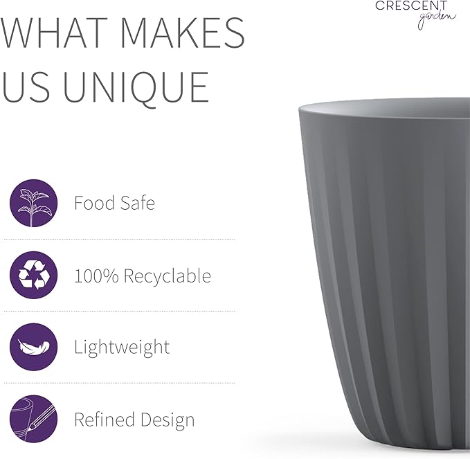 Crescent Garden Pleat Modern Decorative Planter, Indoor/Outdoor Pot, Resin Plant Pot with Drain Hole - 19" W x 19" H (Ash)