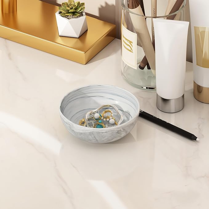 Small Decorative Bowl, Marble-patterned Ceramic Bowl, Modern Home Decor Centerpiece 6.1 Inches Key Bowl for Entry Table, Grey